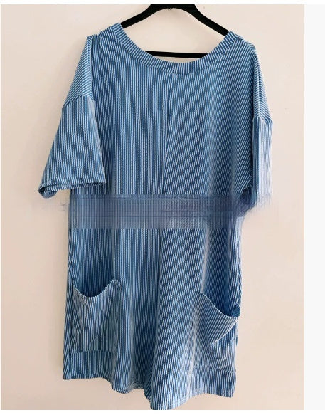 Women's Loose Pockets Back V-neck Short-sleeved Jumpsuit