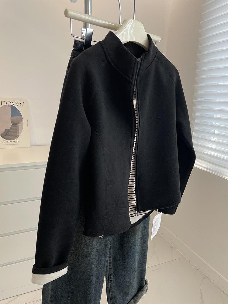 Self-heating Stand Collar Glutinous Rice Velvet Coat For Women