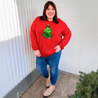 European And American Christmas Tree Festival Sequins Casual Loose Sweatshirt Women