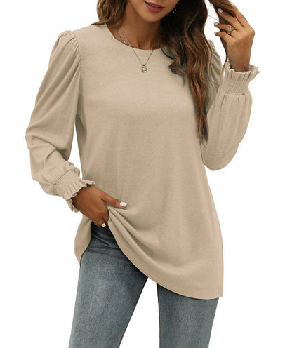Round Neck Puff Sleeve Long Women's Clothing Top