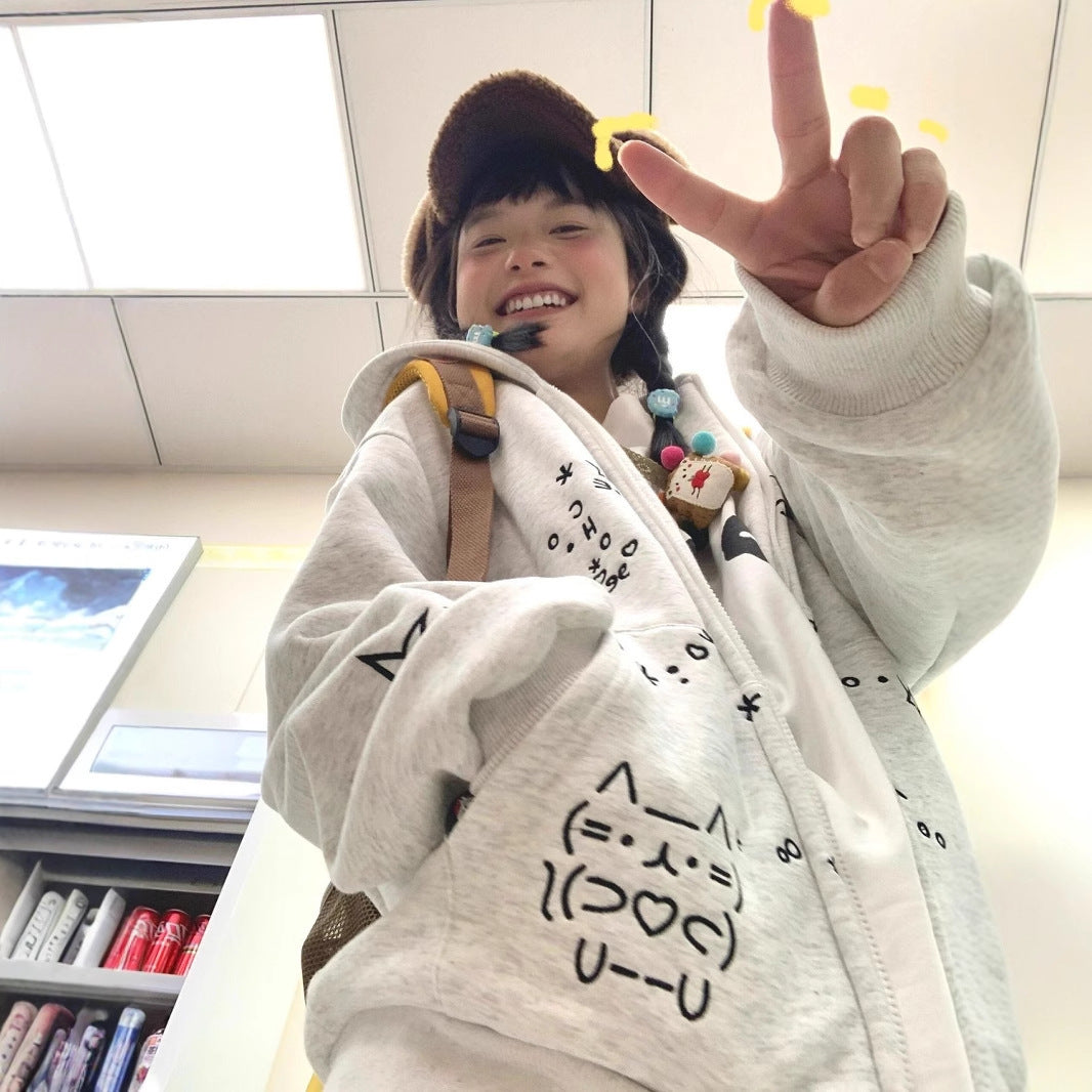 College Style Embroidered Cute Cartoon Hooded Sweatshirt Women's Loose Casual