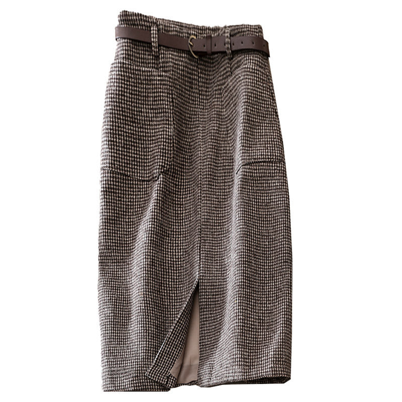 Houndstooth Skirt Women's High Waist