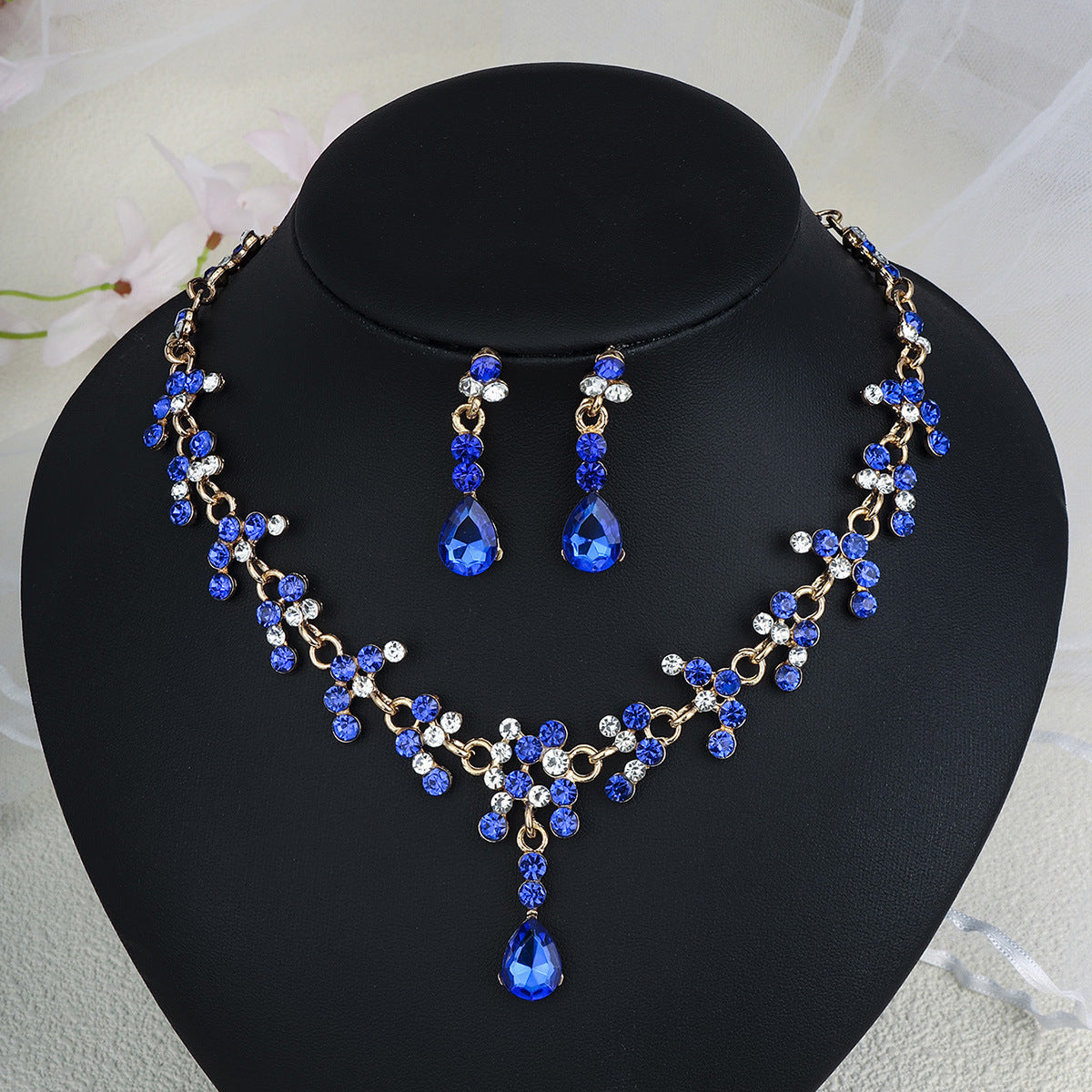 Rhinestone Pearl Earrings & Necklace Set for Women