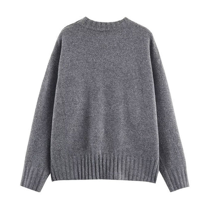 Women's solid color fashionable simple and versatile ribbed knit sweater