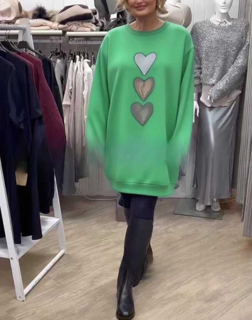 Fashionable All-match Round Neck Long Sleeve Casual Love Sweater