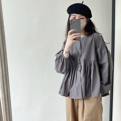 Spring And Autumn Japanese Style Long Sleeve Blouse Women's Loose Casual