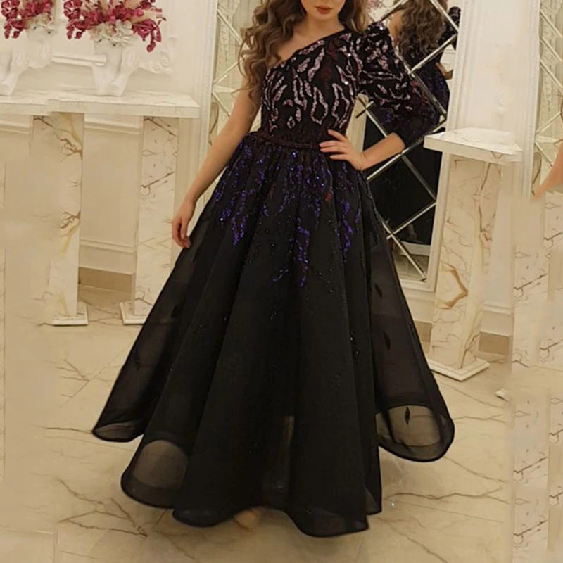 New Banquet Temperament Black Host Performance Costume Dress