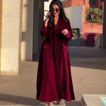 Elegant Pleated Stitching Women's Coat