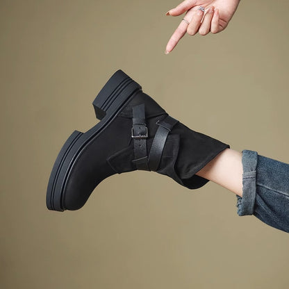 Brown Retro British Style Ankle Boots Autumn Winter