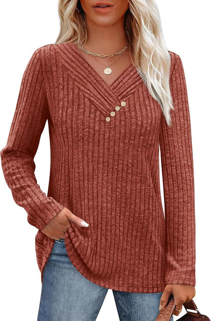 Women's Sweater Long Sleeve Shirt V-neck Top