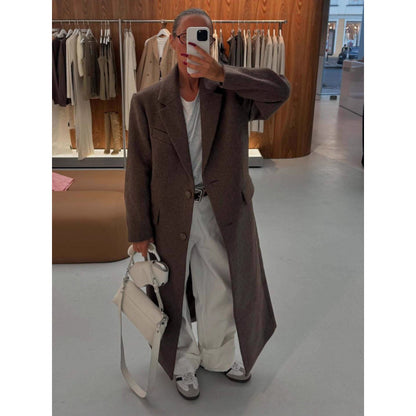 Korean Style Elegant Suit Collar Woolen Overcoat Coat