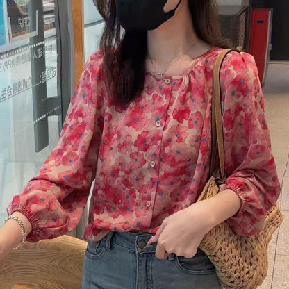 Floral Shirt Chiffon Blouses For Women