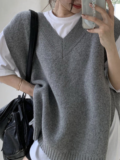 Plus Size V-neck Knitted Vest Women