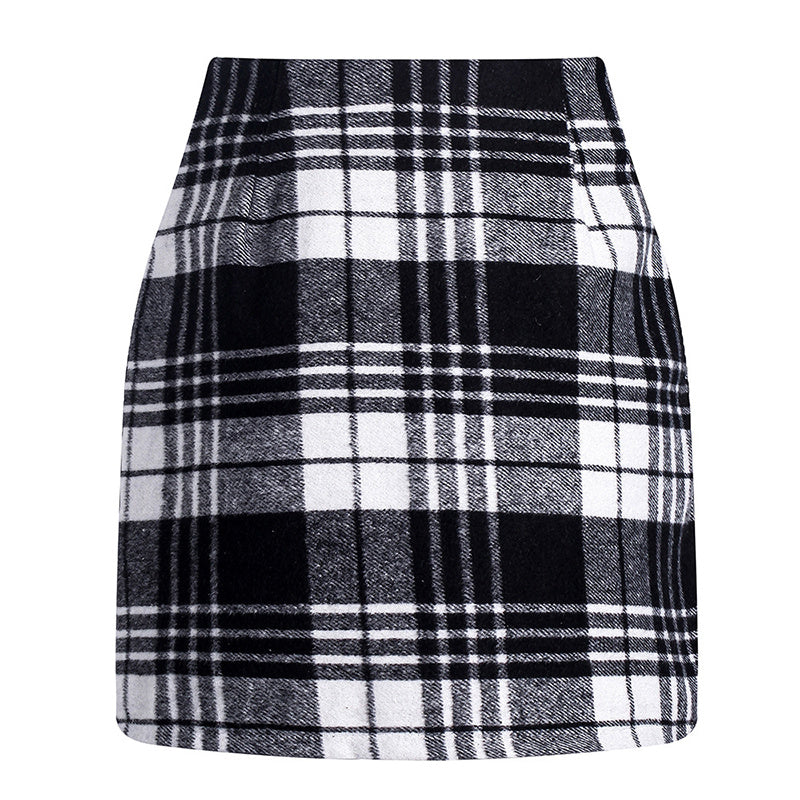 Womens High Waist Plaid Skirt Bodycon Pencil Wool Mini Skirts