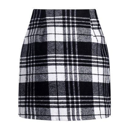Womens High Waist Plaid Skirt Bodycon Pencil Wool Mini Skirts