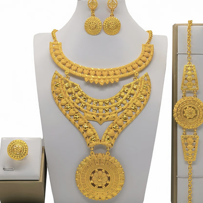 Arabic Bridal Jewelry Set – Necklace, Bracelet, Earrings & Ring
