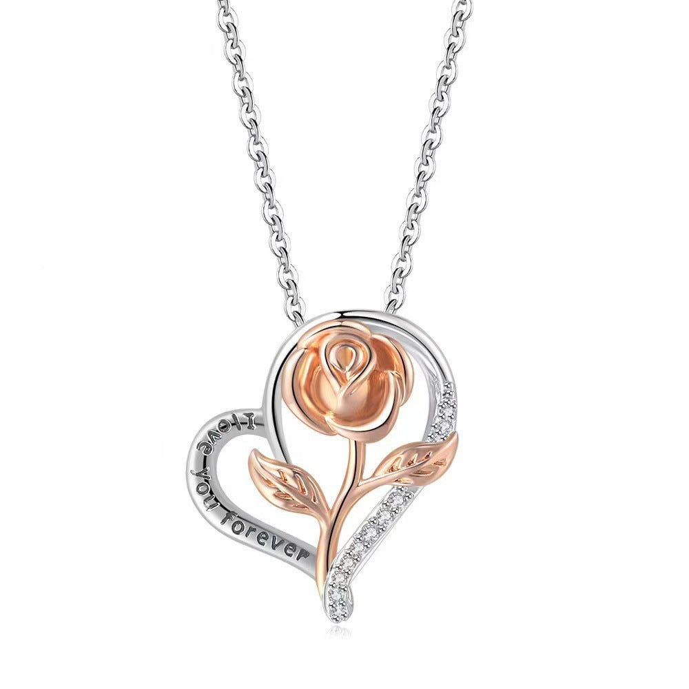 S925 Heart-Shaped Rose Necklace – European & American Style