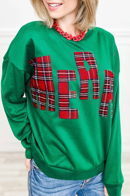 Fashionable Embroidered Side Plaid Pullover Sweater For Women