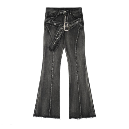 Jeans Women's Frayed Flared Pants Stretch Pants