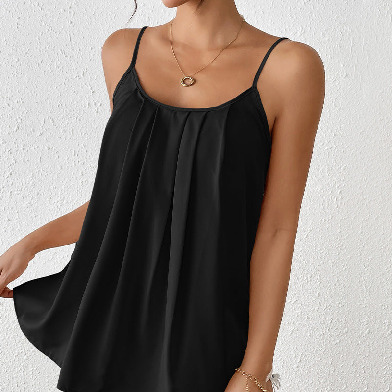 Pleated Camisole All-match Loose Sleeveless Vest Top