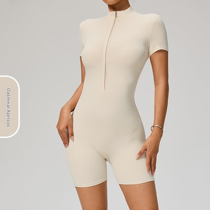 Zipper Short Sleeve Yoga Jumpsuit Women's Sports Jumpsuit