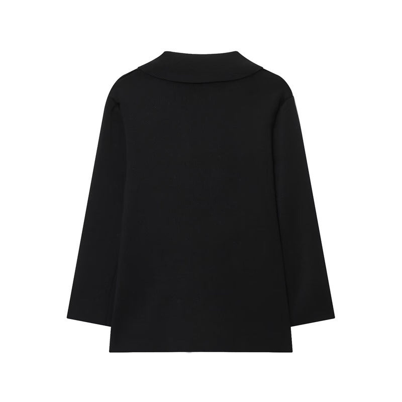 Temperament Female Knitted Double-breasted Coat Midi Skirt