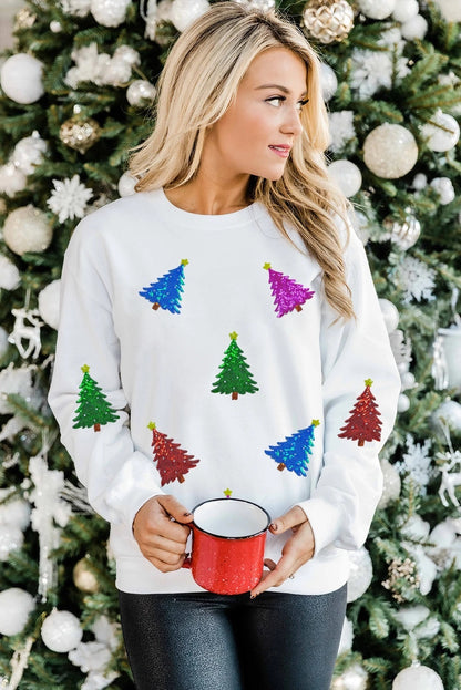 Shiny Christmas Tree Patch Sweater For Women