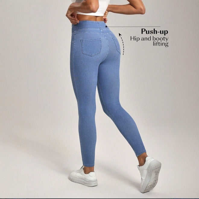 High Waist Slimming Hip Raise Tight Double Pocket Sports Casual Ankle Banded Pants