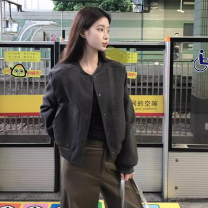 Retro Short Baseball Jacket Women's Niche Loose Casual