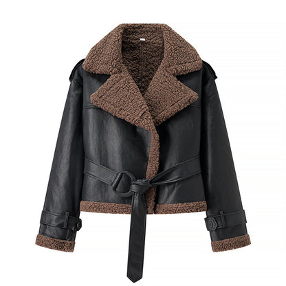 Autumn And Winter Short Flared Fur-Lined Coat With Collar