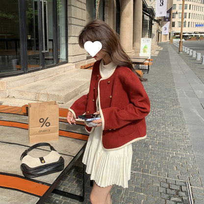 Red Classic Style Double-sided Knitted Coat For Women