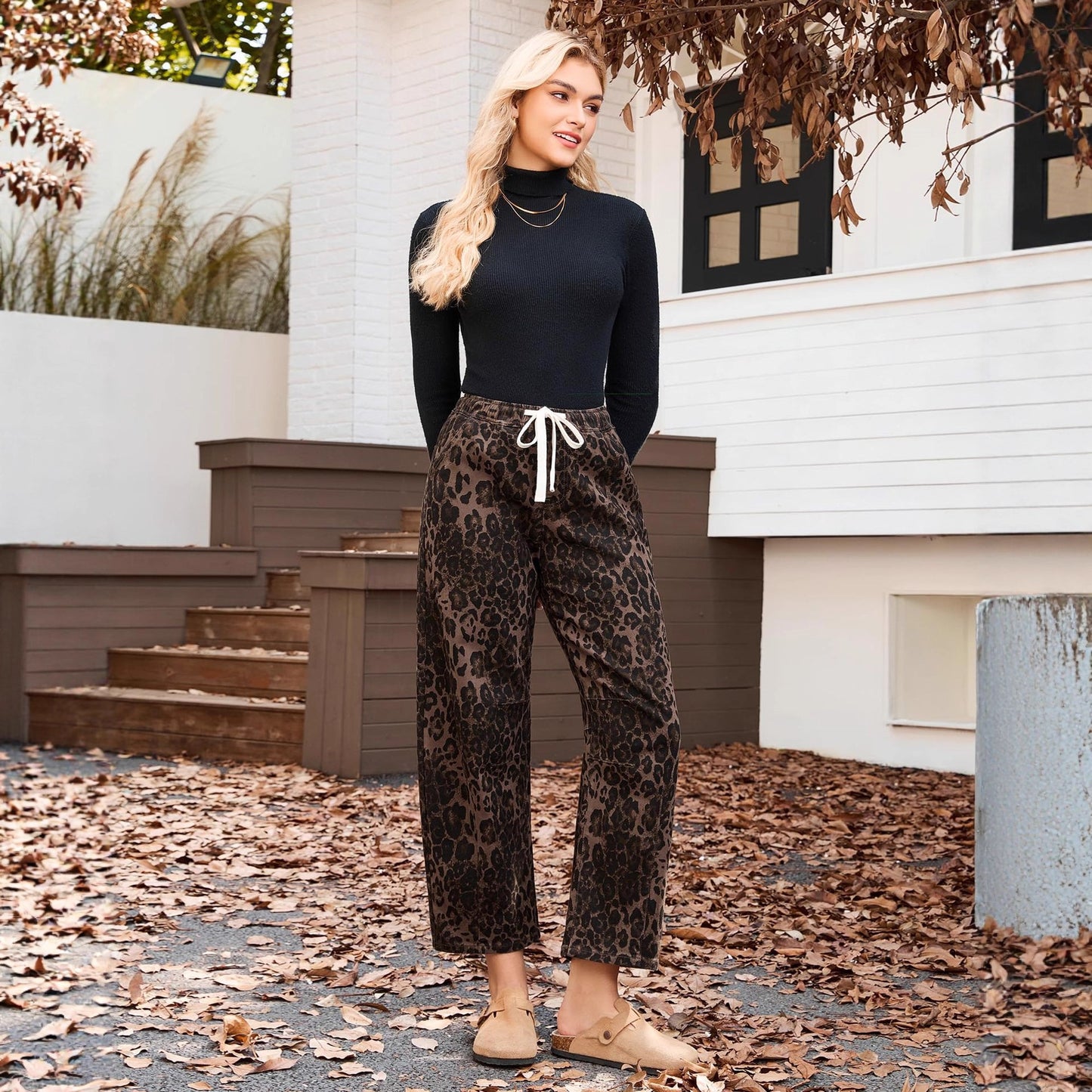 Casual Straight Pants Elastic High Waist