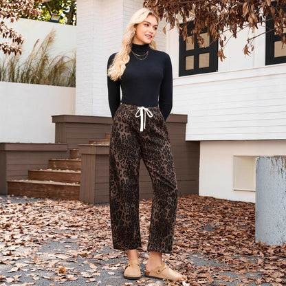 Casual Straight Pants Elastic High Waist