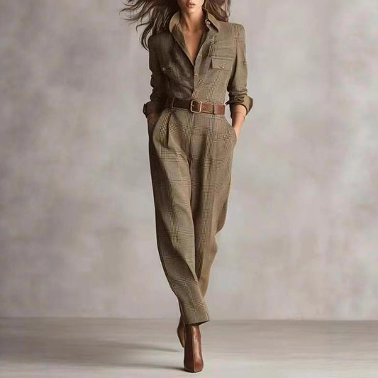 Women's Spring And Autumn Chic Plaid Jumpsuit