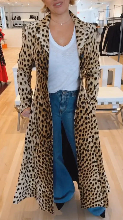 Women's Coat Lapel Leopard Print Casual Trench Women's Clothing
