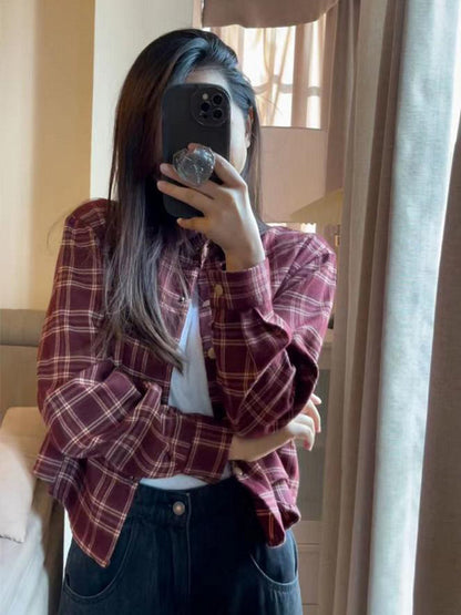 American Retro Short Plaid Shoulder Shirt Coat