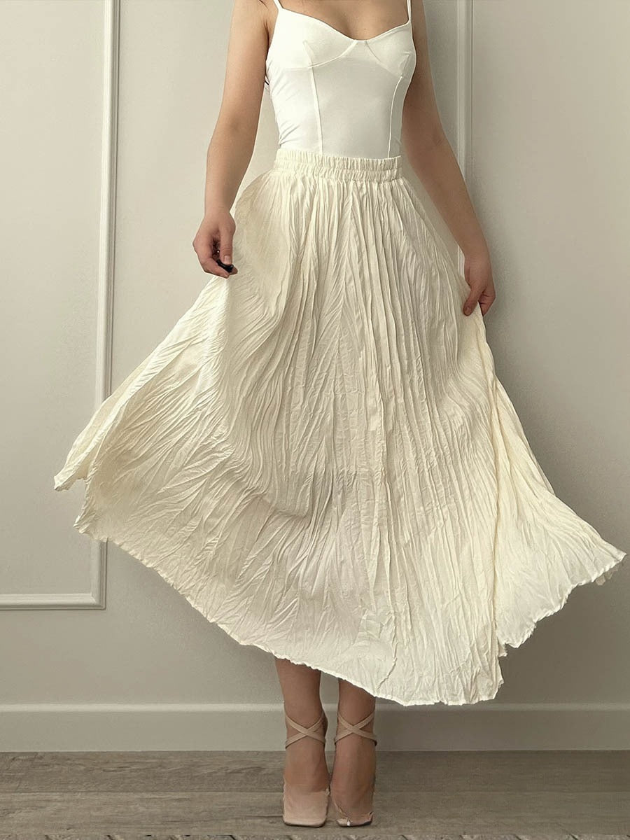 Pleated High Waist Gentle Beige Skirt