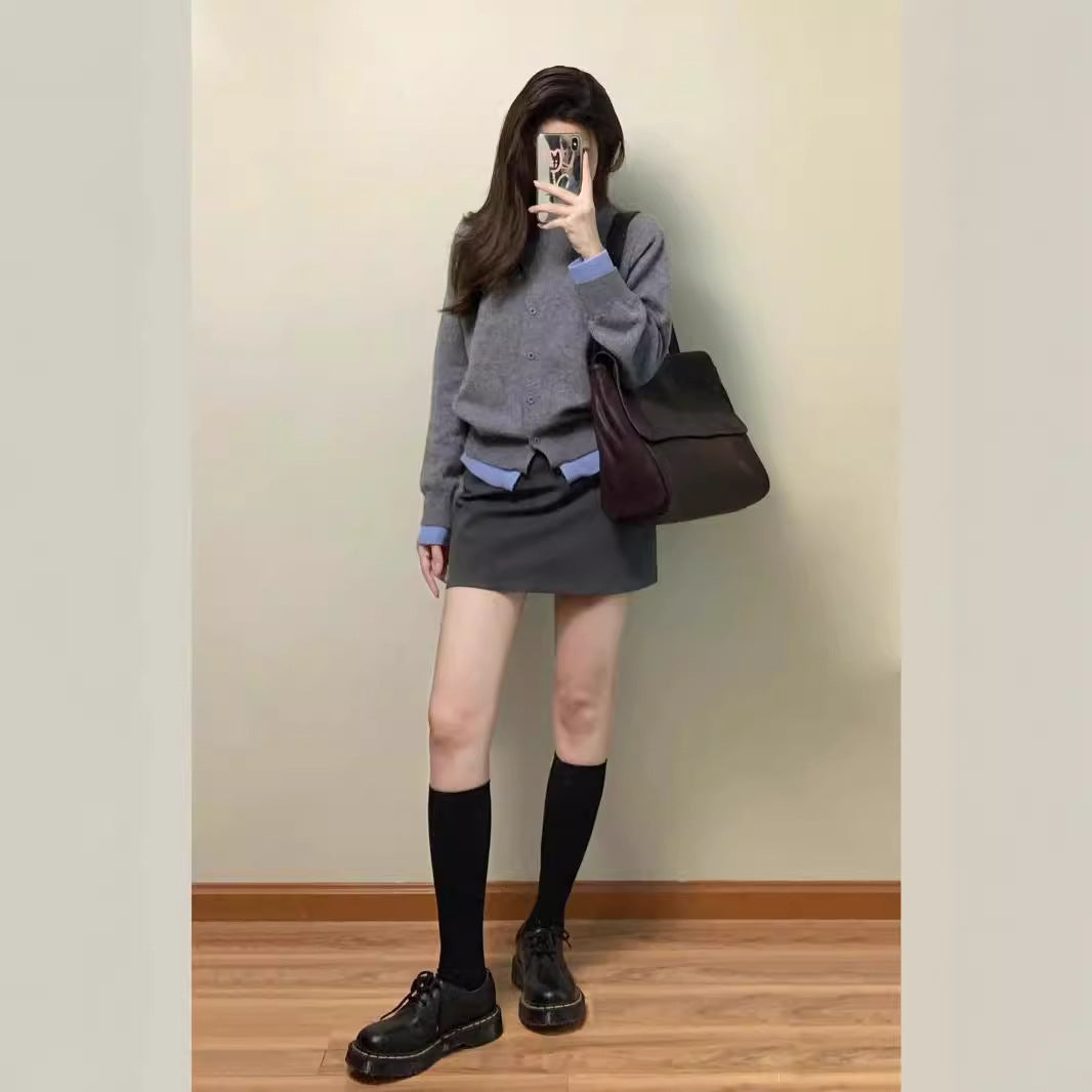 Idle Style Contrast Color Sweater Female Early Autumn Retro College