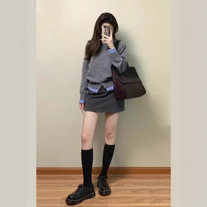 Idle Style Contrast Color Sweater Female Early Autumn Retro College