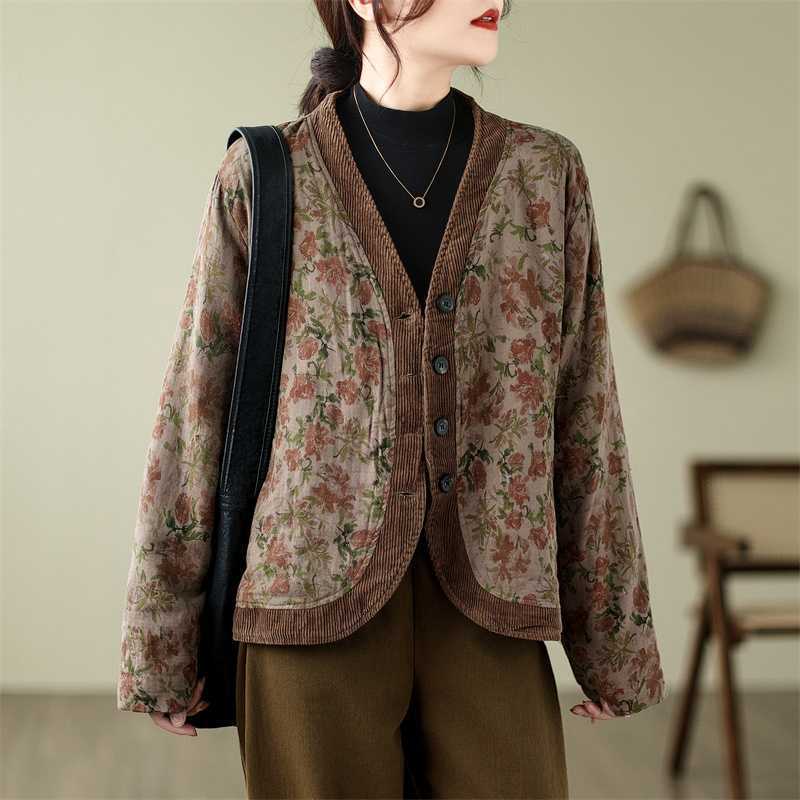 Ethnic Style Literary Style Women's Jacquard Single-breasted Puffer Jacket