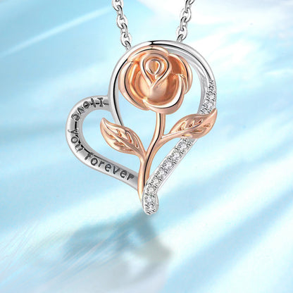 S925 Heart-Shaped Rose Necklace – European & American Style