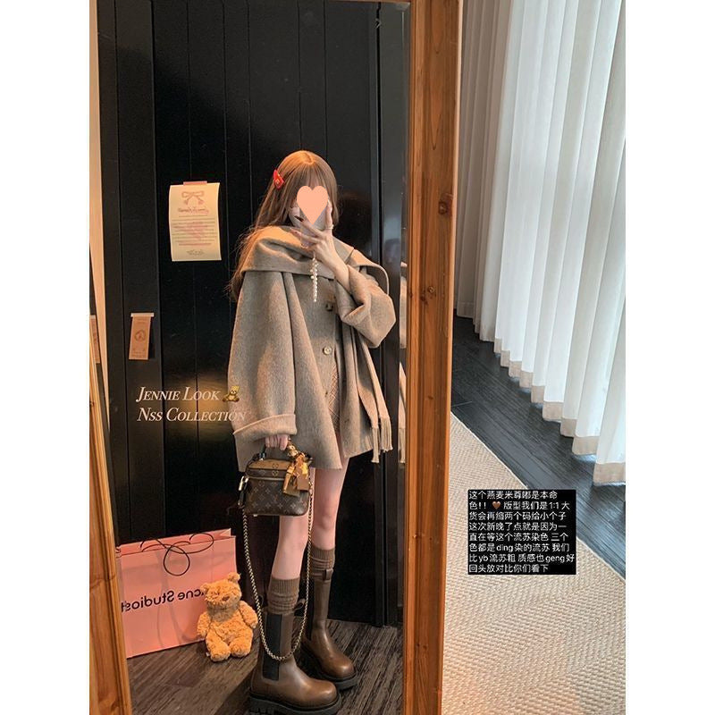 Gold Cloak Loose-fitting Tassel Woolen Coat