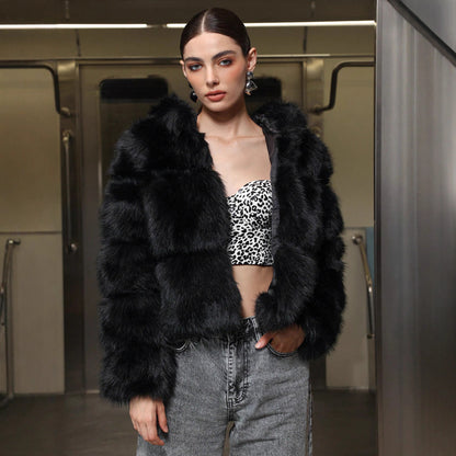 Black Faux Fur Short Hood Jacket