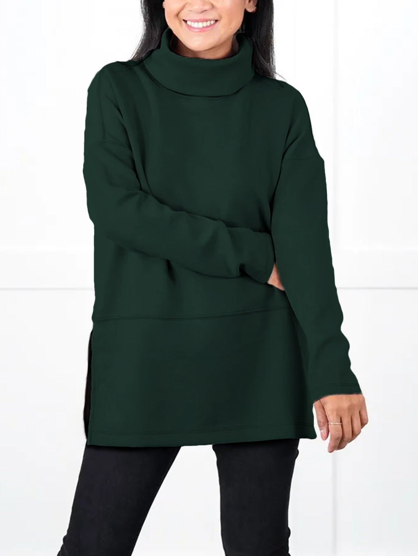 Large Size Multicolor Minimalism Turtleneck Top