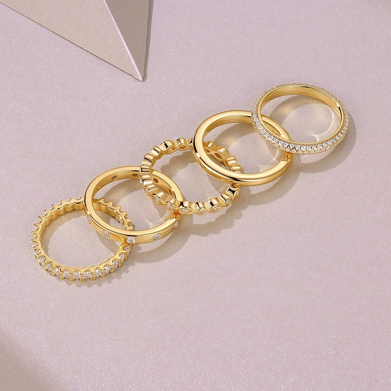 Golden Star Moissanite Wedding Ring Set in S925 Silver