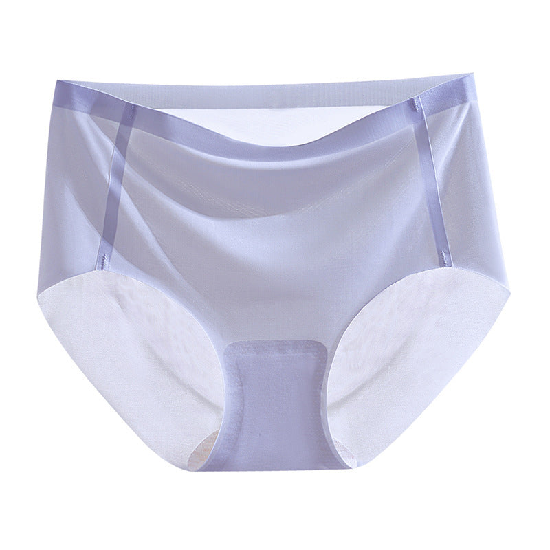 Ice Silk Underwear Women's Traceless Mid Waist Silk Antibacterial Girl Student Pure Cotton