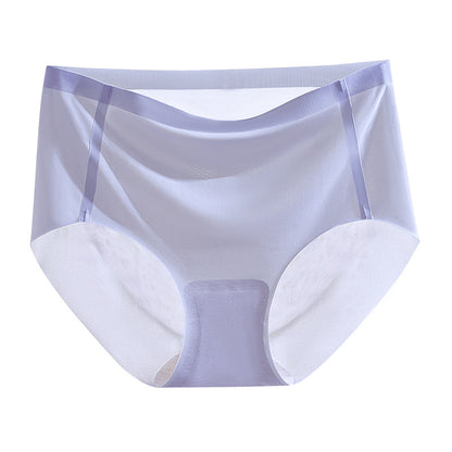 Ice Silk Underwear Women's Traceless Mid Waist Silk Antibacterial Girl Student Pure Cotton