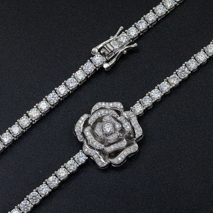 925 Silver Personalized Moissanite Rose Necklace