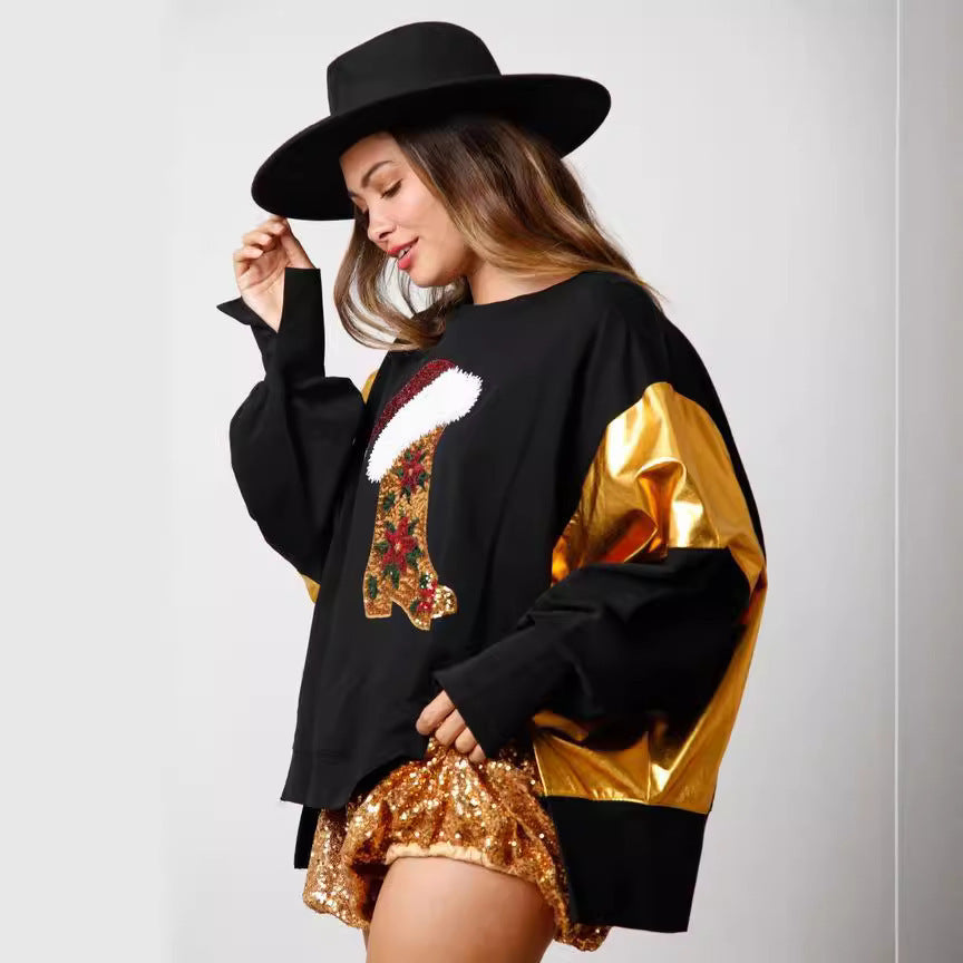 Autumn And Winter New European And American Christmas Sequins Long Sleeve Pullover Hoodie Women