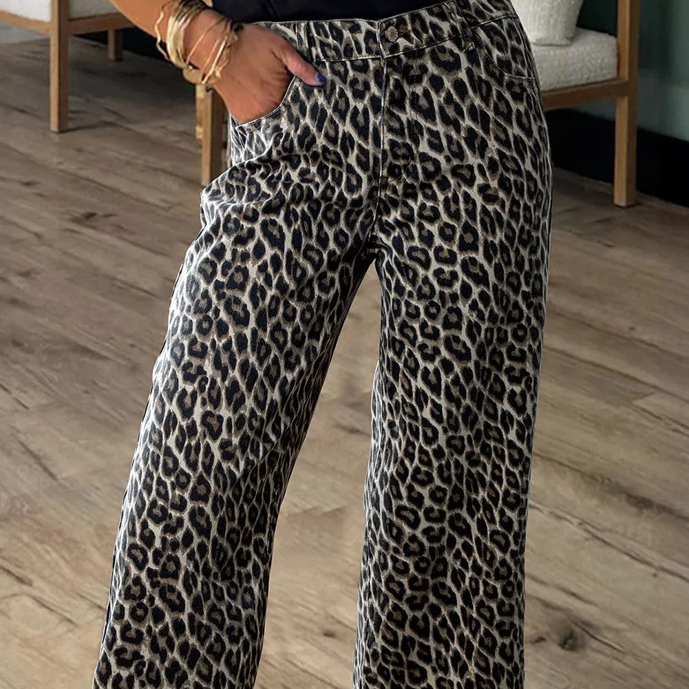 Yellow Leopard Straight Loose Leg Jeans
